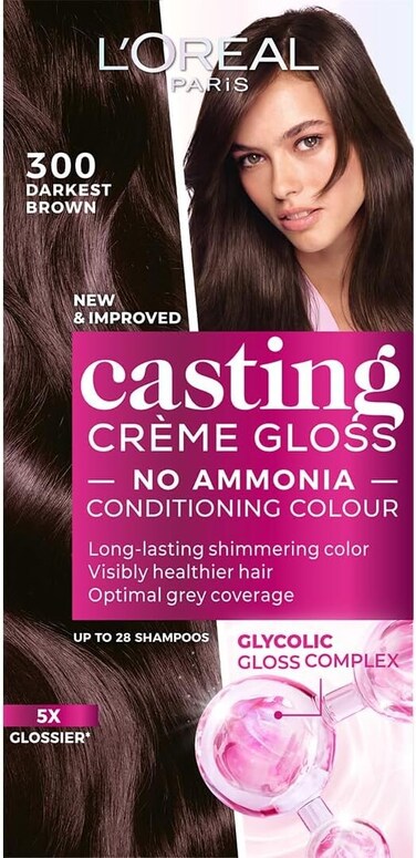 L’Oréal Paris Casting Crème Gloss Conditioning Hair Colour, 300 Darkest Brown, No Ammonia, Long-Lasting Shimmering Colour