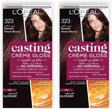 L’Oréal Paris Casting Crème Gloss No-Ammonia Conditioning Hair Colour, 323 Dark Chocolate, Shiny Long-Lasting Colour, Pack of 2