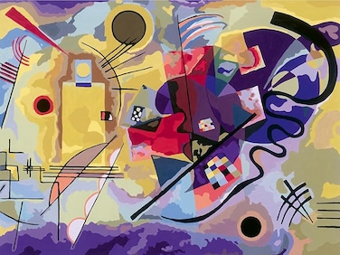 مجموعة الرسم بالأرقام من رافنسبورغر كري آرت كاندينسكي، ألوان صفراء وحمراء وزرقاء، للبالغين - إصدار لوحة مقاس 30×40 سم، تتضمن 36 لونًا من ألوان الأكريليك، وفرشًا، ولوحة ألوان، وورنيشًا لامعًا، 23918-4