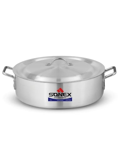 Aluminium Fish Pot with Lid, 31 cm (8L), Shallow Cooking Pot, Wide Base for Even Heat Distribution, Ideal for Fish, Curry &amp; Rice, Durable Metal Finish, Gas, Electric &amp; Ceramic Compatible