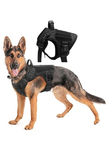 Project Nomad Dog Harness &ndash; M/L Tactical Dog Vest for Leash, adjustable for dogs, heavy duty metal buckle collar, choke free for activities, Golden Retrivers, Velcro loop for Patches (Black, Large)