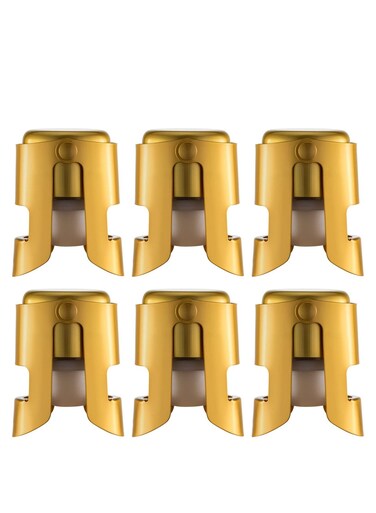 Champagne Stoppers Stainless Steel Gold Sealer Stopper 6 Pack