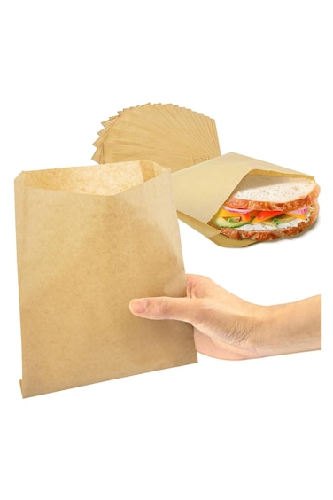 Pack Paper Sandwich Bags 7 x 6.7&acirc;&euro;, Greaseproof Snack Bags, Unbleached Pastry Bag, Recyclable Small Brown Paper Bags, Cookie Sleeves, Food Packing for Bakery, Donuts
