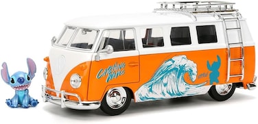 Jada Toys Stitch Car Vw Bus 1961 (19 cm) And Figure (5 cm)-Volkswagenmodel Car With Collectible Figure, Disney Toy Set For Lilo And Stitchmade Ofmetal For Fans And Children From 8 Years