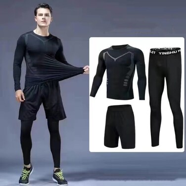 3pcs / Set Men Gym Running Clothes Set Long-Sleeved Quick-Drying Sports Suit &ndash; Science Fiction - Size XL