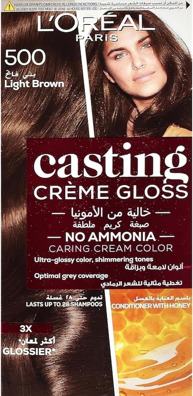 L’Oréal Paris Casting Crème Gloss Caring Hair Colour, 500 Light Brown, No Ammonia, Conditioner with Honey