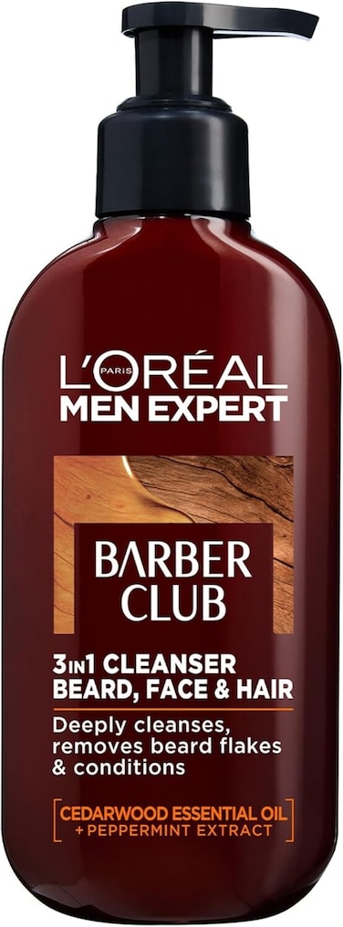 L’Oréal Paris Men Expert Barber Club 3-in-1 Beard, Face & Hair Cleanser with Cedarwood Essential Oil and Peppermint Extract, 200 ml