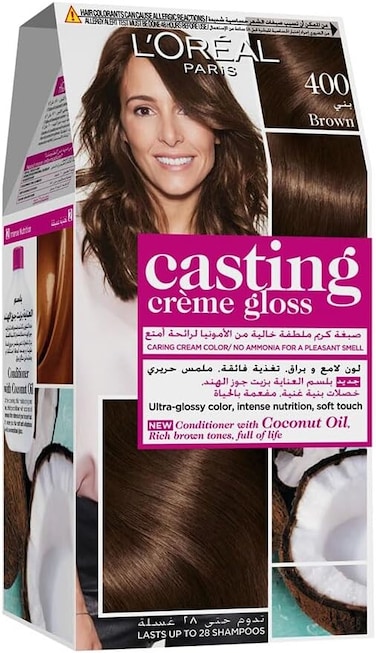 L’Oréal Paris Casting Crème Gloss Conditioning Hair Colour, 400 Brown, Ammonia-Free, with Coconut Oil