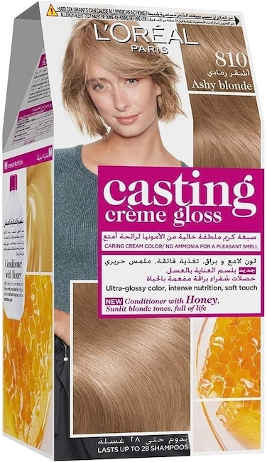 L&rsquo;Or&eacute;al Paris Casting Cr&egrave;me Gloss No-Ammonia Conditioning Hair Colour, 810 Ashy Blonde, Glossy Natural-Looking Colour, Packaging May Vary