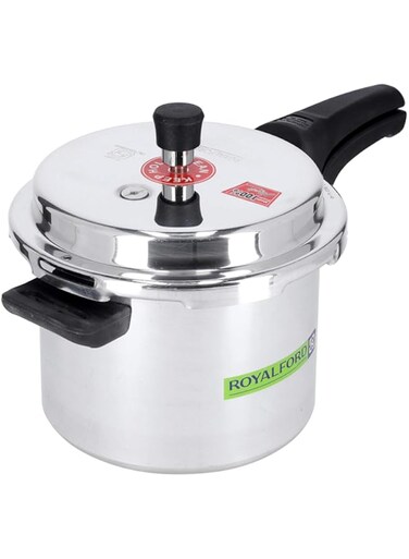 Royalford Pressure Cooker Induction Base Heavy-Duty Aluminium With Lid Durable Handles Ideal For Small To Medium HoUSeholds Saves Energy, Create DelicioUS, Home-Cooked Dish Silver 5L RF9751