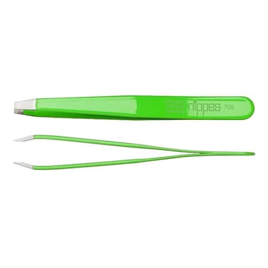 Nippes Solingen Cosmetic Tweezer Stainless Steel Colored Bented 709 - Suitable For Fine &amp; Precise Plucking - Handy With Good Grip - Green