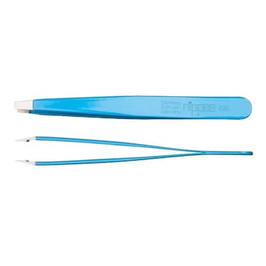 Nippes Solingen Cosmetic Tweezer Stainless Steel Colored Straight 728 - Suitable For Fine &amp; Precise Plucking - Handy With Good Grip - Blue