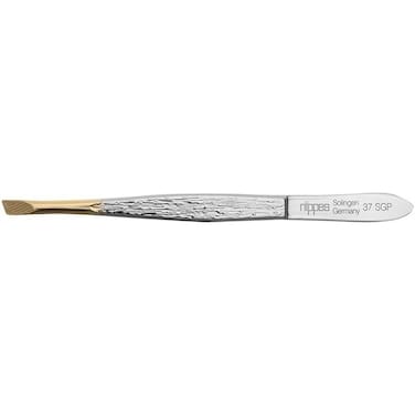 Nippes Solingen Tweezer Gold Tip Slanted 37Sgp - For Eyebrow Shaping &amp; Fine Hair Removal - Comfortable To Use &amp; Handy