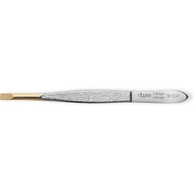 Nippes Solingen Tweezer Gold Tip Straight 38Sgp - For Eyebrow Shaping &amp; Fine Hair Removal - Comfortable To Use &amp; Handy