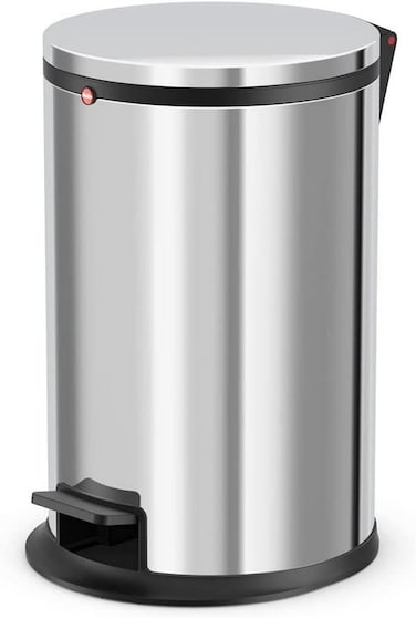 Hailo Pure M Pedal Bin, 12 Liters Kitchen Bin with Lid, Soft-Close Trash Can, Foot Pedal Dustbin for Bathroom, Office, or Bedroom, Compact Waste Bin, Stainless Steel, Made in Germany - HLO-0517-010