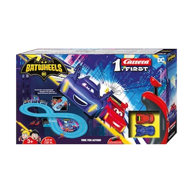 Carrera FIRST DC Batwheels Ready For Action Bam Vs Redbird Slot Car Racing Set