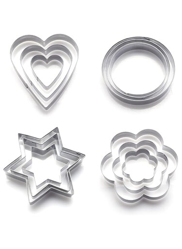 BRITUMS 12 Piece Stainless Steel Biscuit Mold Set, Containing Fruit And Vegetable Cake Cookies, Sugar Flipping And Pressing Cutting Mold, DIY Baking Tool