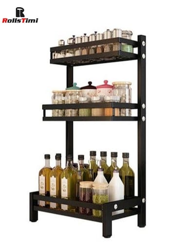 3 Layer Spice Rack Organizer Black 60x20x32 cm