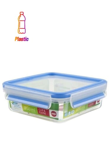 Square Clip and Close Food Container – 850ml, Clear/Blue, Airtight & Leakproof