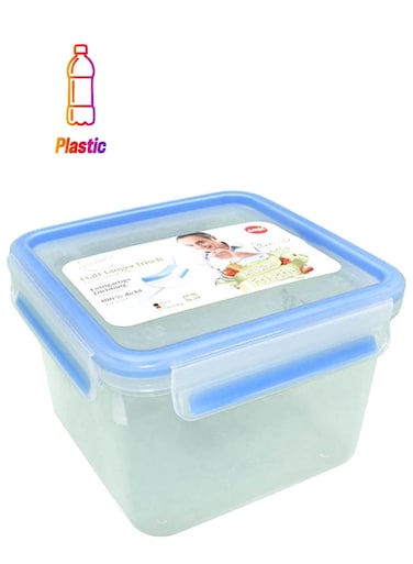 Clip and Close Square Food Storage Container with Lid &ndash; Clear/Blue, Airtight &amp; Leak-Proof