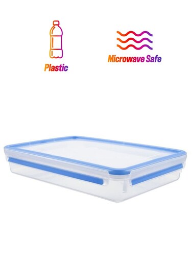 Clip and Close Rectangular Food Storage Container with Lid – Clear/Blue, Airtight & Leakproof
