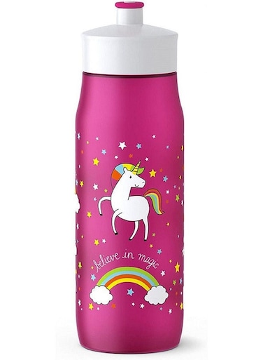 Squeeze Sports Drinking Bottle 0.6L – Pink Decor, Lightweight & Leak-Proof Design