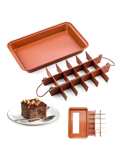 Brownie Baking Tray, Non-Stick Brownie Cake Pan with Dividers and Grips, 18 Pre-slice Brownie Pan for Baking Bread, Cookie, Cake, Chocolate(Orange)