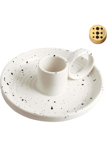 NimbusNote Palo Santo Sticks Holder, Handmade Ceramic Incense Burner, for Palo Santo Incense Sticks, Sage Holder for Burning, Ceramic Candle Holder and Ash Catcher (Spotted white)