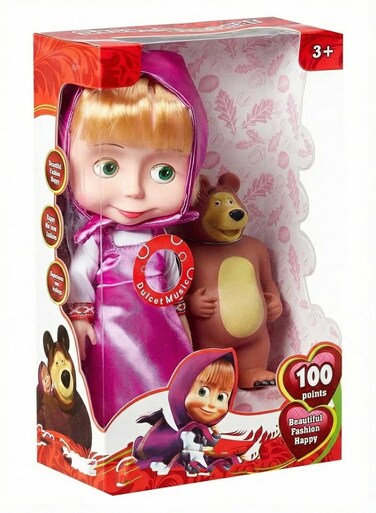 Bear Musical Toy Sasa And Bear Set For Girls - Singing Doll With Pink Headscarf &amp; Cozy Outfit, Cute Masha Style Cartoon Character With Brown Bear Figure, Interactive Storytelling Playset