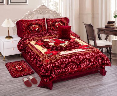 STARGOLD Blanket Set of 8 Pieces Set 220 x 240CM 2 Ply Premium Blanket With Bedcover Pillowcase, Cushion, Door Mate  With Slipper