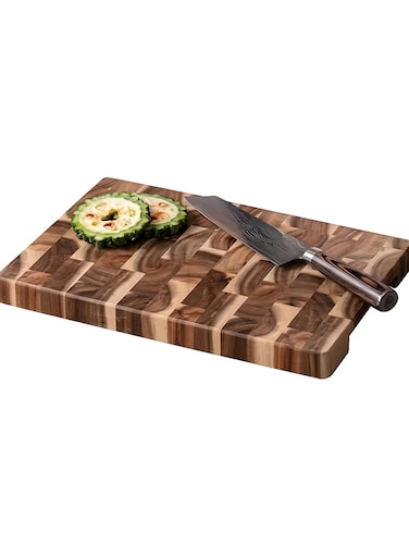 Wood Cutting Board, Thick Wooden Acacia Cutting Boards for Kitchen, Large Bamboo Cutting and Charcuterie Board Set with Side Handles, Chopping Board with Anti-slip Bottom and Plate Slot