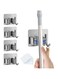 4-piece wall mounted broom holder,mop holder wall mount with hooks self adhesive no drilling required,mop holder for kitchen, bathroom, wardrobe, garden garage