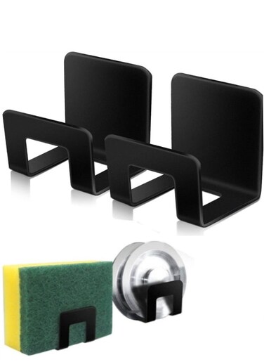 Adhesive Sponge Holder for Kitchen Sink, 2pcs Stainless Steel Kitchen Sink Sponge Caddy for Kitchen Organization in Sink, Multifunctional Inside Sink Sponge Holder