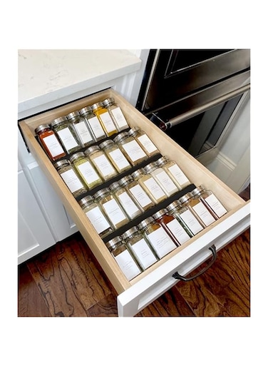 MIUKAA Spice Drawer Organizer for Drawer Wider Than 13 inches, Black Acrylic 4 Tier Seasoning Jars Drawer Insert, Kitchen Spice Rack Tray for Drawer/Countertop (Jars not included)