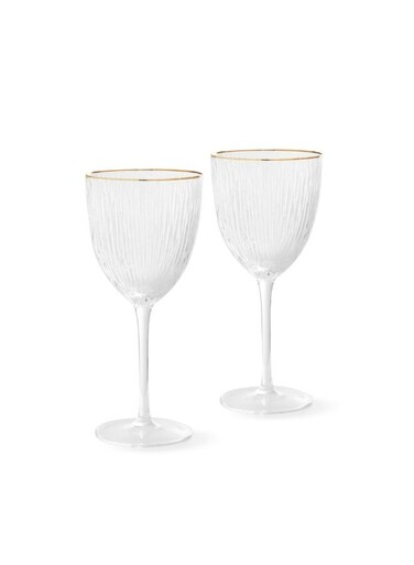 2-Piece Wine Glass with Embossed Pattern And Gold Rim Glassware Set