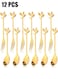 12 Pcs Stainless Steel Gold Leaf Coffee Spoon and Cake Fruit Forks Kitchen Accessory Wedding Party for Dessert, Salad, Appetizer, Spoon and Fork Set (6 Forks + 6 Spoons) (Gold)