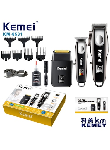 KEMEI Hair Clipper, Trimmer &amp; Shaver for Men &ndash; Cordless Grooming Kit, High-Speed Motor (Up to 7500 RPM), USB Rechargeable, Long Battery Life Black
