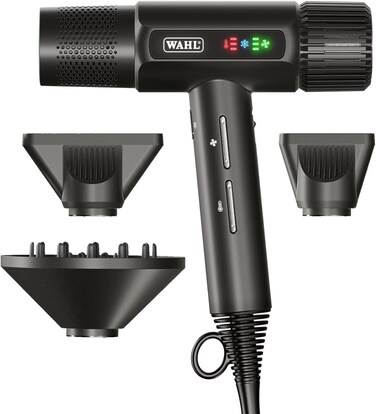 Wahl Vanquish Hair Dryer, Lightweight, LED Display, Quiet, Professional 3 Attachments, Powerful, Cool Drying, 3 Speed-Settings, Auto-Clean, Even Drying, Quick Dry