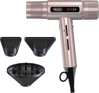 Wahl Vanquish Rose Gold Hair Dryer, Lightweight, LED Display, Quiet, Professional, 3 Attachments, Powerful, Cool Drying, 3 Speed-Settings, Auto-Clean, Even Drying, Quick Dry