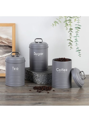 HOME Gravitas 3-Piece Metal Storage Jar &acirc;&euro;&ldquo; Durable &amp; Stylish Storage Containers, Airtight, Rust-Resistant, Perfect for Kitchen Organization, Pantry Storage &amp; Home Use Grey -1300Ml