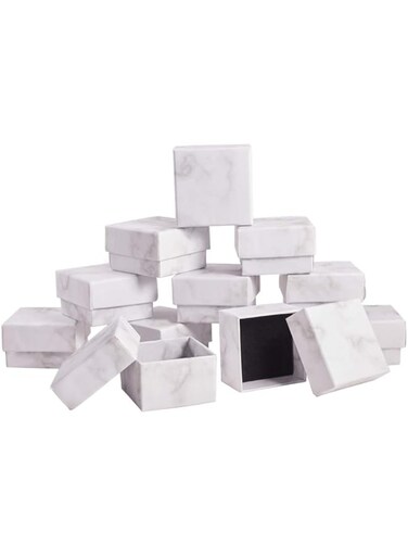 BENECREAT 24 Pack Small Square Kraft Ring Earring Box 1.96x1.96x1.18 Inches Marble White Cardboard Jewelry Gift Boxes for Valentine's Day, Anniversaries, Weddings, Birthdays