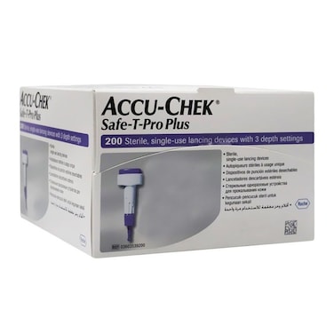 Accu-Chek Safe-T-Pro Plus Sterile Single Use Lancets With 3 Depth Settings, For Neonates, Children &amp; Adults, Pack of 200's