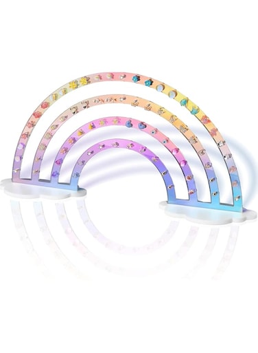 NALACAL Iridescent Earring Holder &ndash; 74 Holes Display Rack for Ear Studs, Clear Acrylic Jewelry Organizer Stand, Rainbow Design, Perfect for Girls &amp; Women