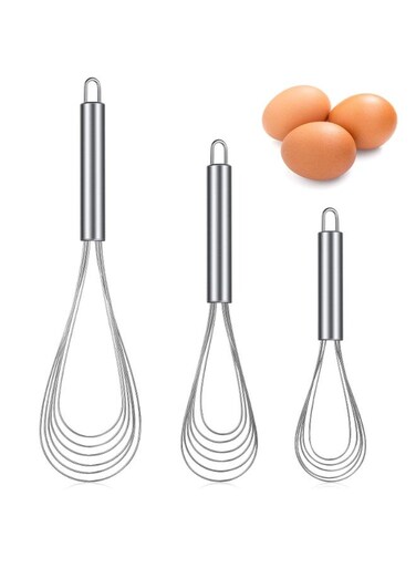 Pieces Stainless Steel Kitchen Flat Whisk Set 8 Inch, 10 Inch and 12 Inch Stainless Steel Flat Wire Egg Utensils Whisk 6 Wires Egg Mixing Whisk for Cooking Blending Whisking Beating Stirring