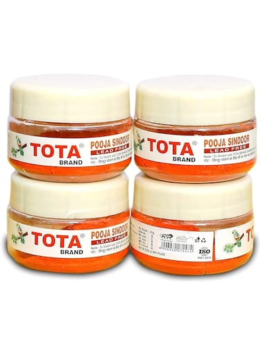 Tota Orange Sindoor for Pooja.100 Gm. 100% Lead Free Puja Sindur. Pack of 4 (25gm x 4). Colour - Orange