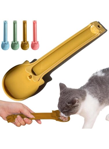 LOLEX Cat Treat Spoon Squeeze, Cat Strip Feeder Spoon for Bisque Bar Feeding, Happy Spoon for Cats Treats, Cat Spoon &amp; Cat Treat Tube Squeezer, Cat Treat Feeder Spoon for Feeding Liquid Food (Brown)