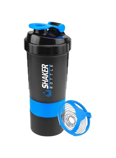 Protein Shaker Bottle, 16oz Shake Bottle with 3 compartments Storage for Powder, Leak Proof Sport Mixer Bottle, Bap-free and Durable, Measurement, Mixing Grids, Classic Shake Cup for Post Pre Workou