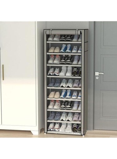ECVV 9 Ties Shoe Rack with Strong Weight Capacity, Waterproof Nonwoven Fabric Cover, Ideal Shoe Storage for 27 Pairs, 60(L)&times;30(W)&times;160(H) cm Suitable for Sneakers, High Heels and Boots(Color: Gray)