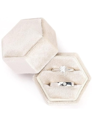 Velvet Jewelry Ring Box, Vintage Double Ring Gift Box with Detachable Lid for Proposal Engagement Wedding Ceremony