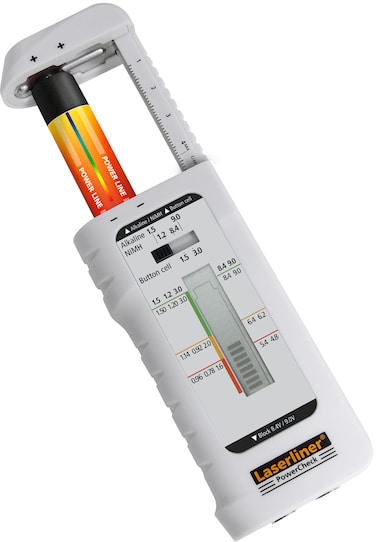 Laserliner PowerCheck Digital Battery Tester for AA, AAA, C, D, 9V and Button Cells, Accurate Charge Level Indicator, Easy Battery Health Check Tool - LLR-083.006A